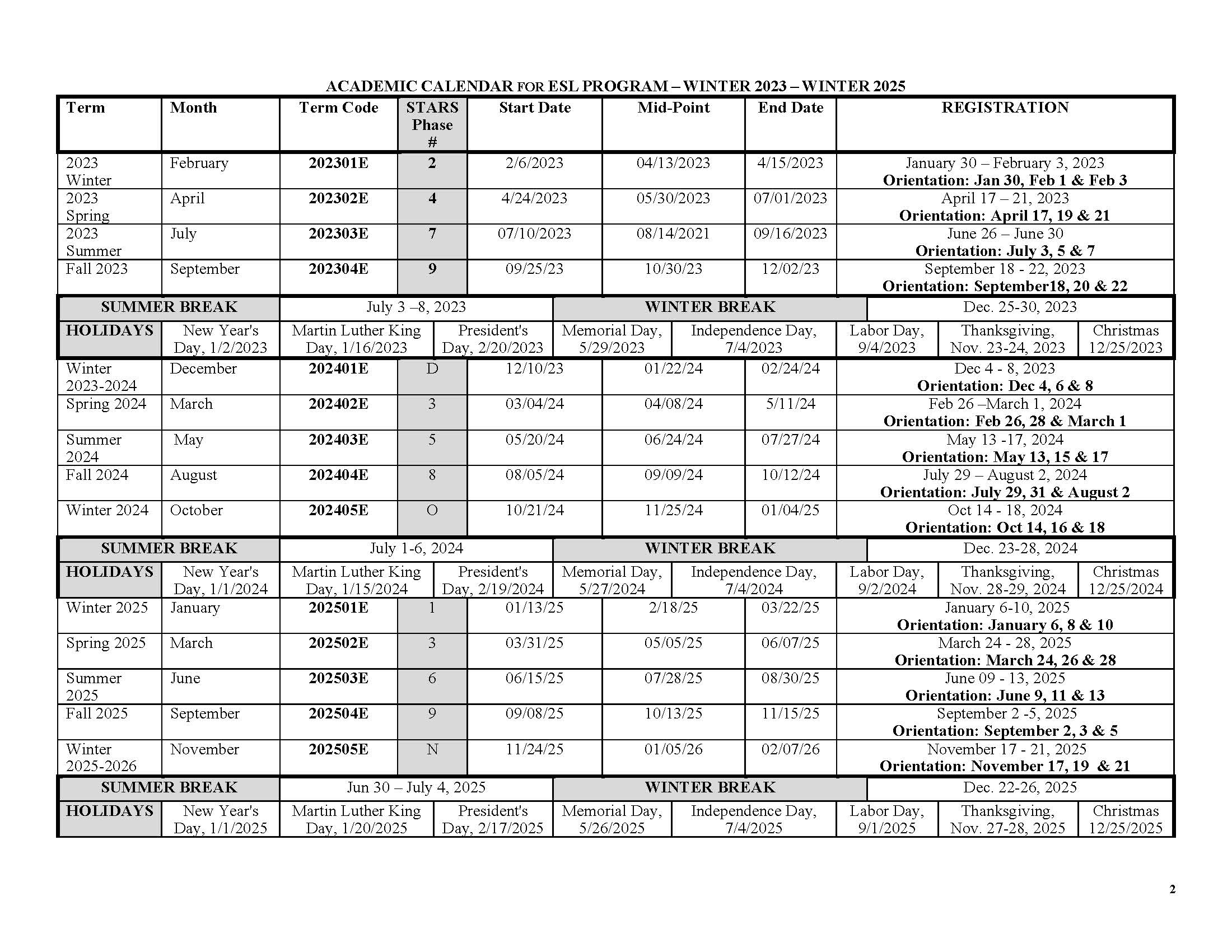 Academic Calendar Taylor Business Institute